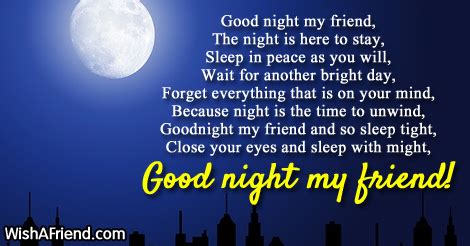 Good night my friend , Good Night Poem