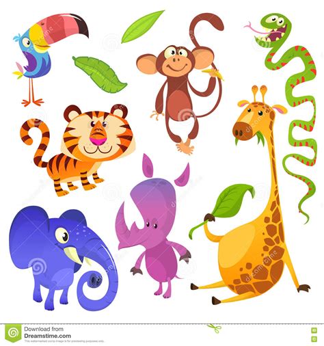 Cartoon Tropical Animal Characters Wild Cartoon Cute