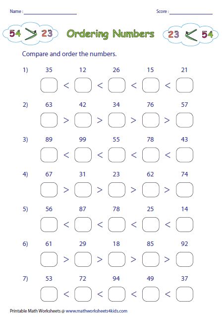 Ordering Numbers Worksheets 1st Grade