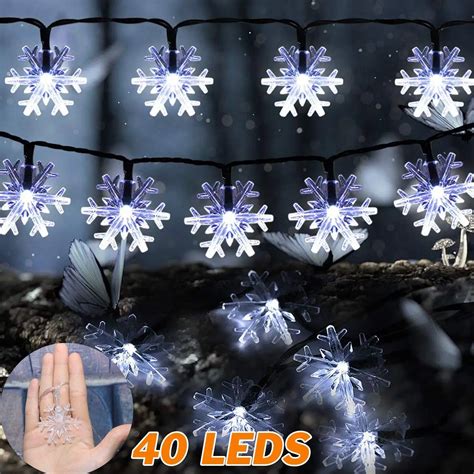 16 Ft 40 Led Snowflakes String Lights Christmas Fairy Lights Battery