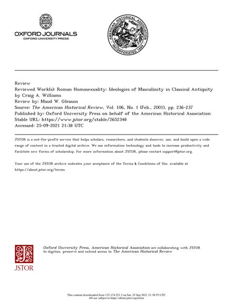 Pdf Craig A Williams Roman Homosexuality Ideologies Of Masculinity In Classical Antiquity