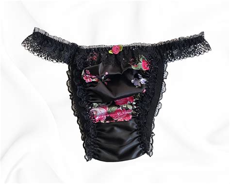Black Satin Floral Silky Sissy Frilly Lace Bikini Tanga Knickers Briefs Panties £13 99 Picclick Uk