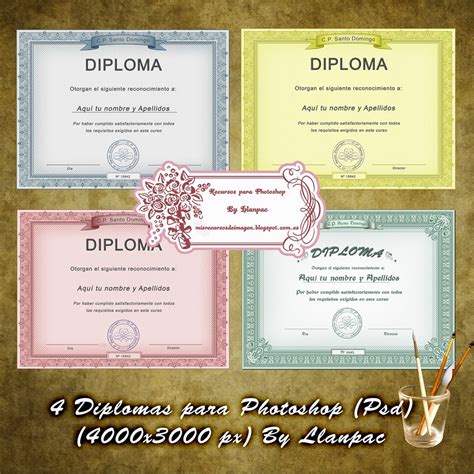 Recursos Photoshop Llanpac Colección De 4 Plantillas De Diplomas Para