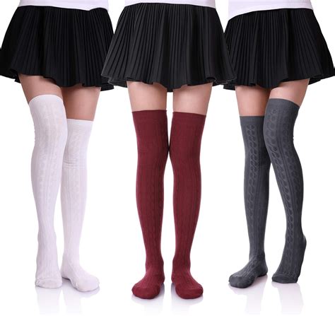 Amazon Com Herhilly Pack School Uniform Classic Cable Cotton Over Knee High Socks For Big