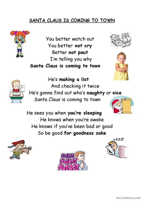 Santa Claus Is Coming To Town English Esl Worksheets Pdf And Doc
