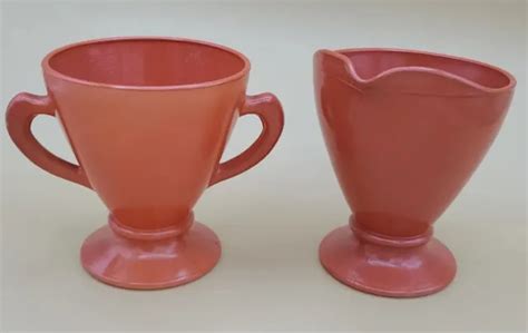 Vintage Hazel Atlas Ovide Open Sugar And Creamer Rust Platonite Glass