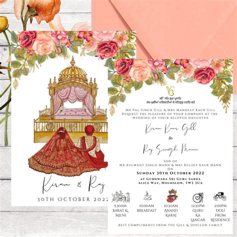 Digital Sikh Wedding Invitation Anand Karaj Can Be Sent Via Etsy Uk