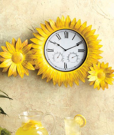 Sunflower Clock And Thermometer Clock Decor Clock Sunflower Themed