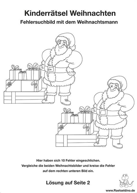 Fehlersuchbilder für kinder weihnachten : Kinderrätsel zu Weihnachten mit dem Weihnachtsmann