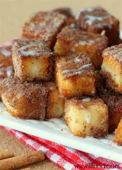 Chop the cake into bite size cubes and layer in a clear bowl with strawberry sauce and whipped cream. Angel Food Cake Churro Bites | Lil' Luna
