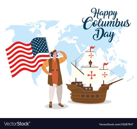 Happy Columbus Day With Christopher Columbus Usa Vector Image