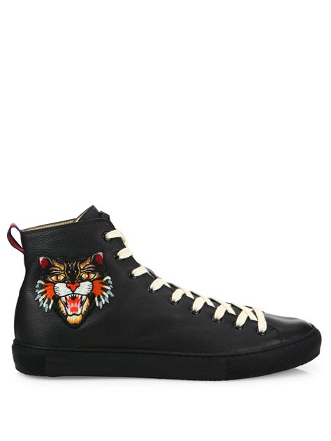 Lyst Gucci Major Tiger Ufo Embroidered Leather High Top Sneakers In Black