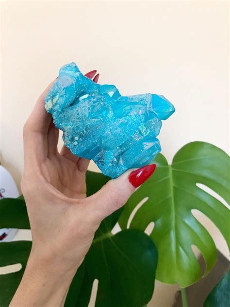 Aqua Aura Quartz Cluster Medium Blue Aura Quartz Cluster Etsy Aqua