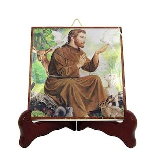 Saint Francis Of Assisi Icon On Ceramic Tile Catholic Saints Serie By