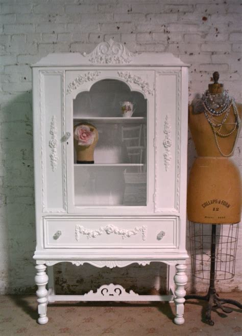 Painted Cottage Chic Shabby Pink Romantic French China Cabinet Cc1076