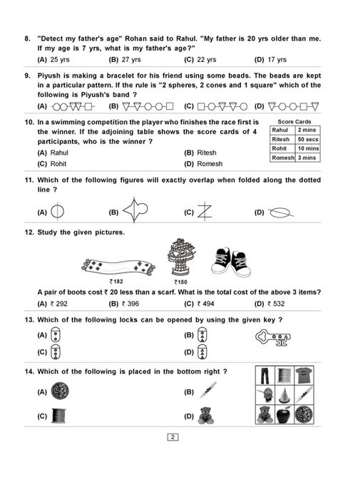 Imo Class 2 Maths Olympiad Question Paper 2018 2019 Student Forum