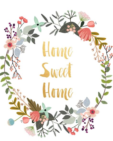 Home Sweet Home Printable Art Typography Print Floral Etsy