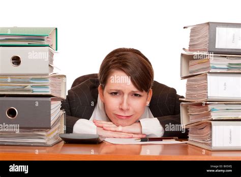 Woman In Office With Folder Stacks Is Desperate Stressed And Over