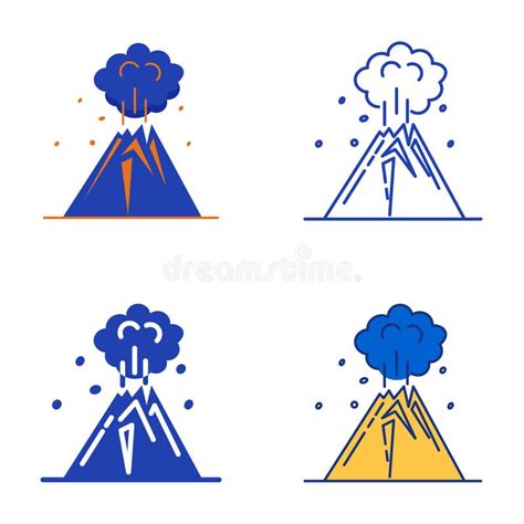 Volcano Eruption Icon Set In Flat And Line Style Stock Vector