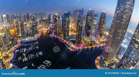 Dubai Marina Skyline Architecture Buildings Travel Overview At Night