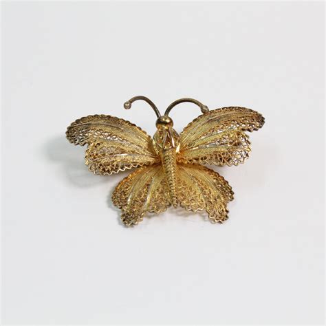 Gilded Sterling Silver Filigree Butterfly Brooch Camberwell Antique