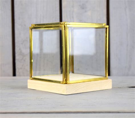Small Glass And Brass Display Showcase Box Dome With Wooden Base