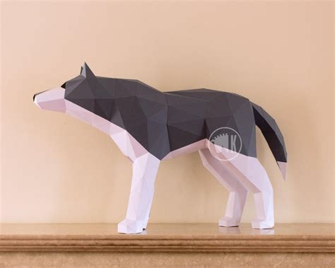 Wolf Papercraft Template Diy Wolf Pattern Low Poly Wolf Etsy Uk