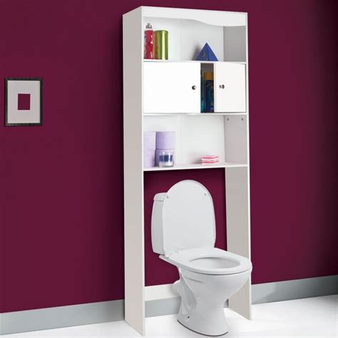 Pour toilettes ou machines à laver. Meuble étagère dessus wc bois coloris blanc Meubles et ...