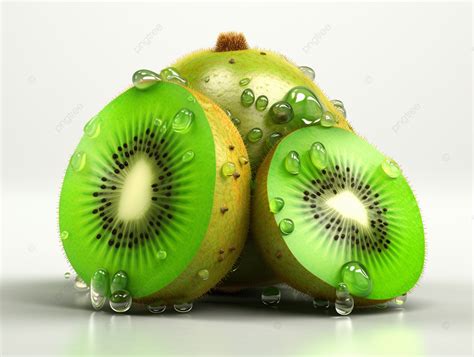 3d Kiwi Fruit Is Shown With Water Droplets 3d Art Kiwi Fruit Png
