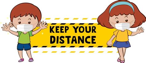 Keep Your Distance Font Design With Two Kids Keeping Social Distance