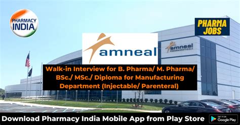 Amneal Pharma Walk In Interview For B Pharma M Pharma Bsc Msc