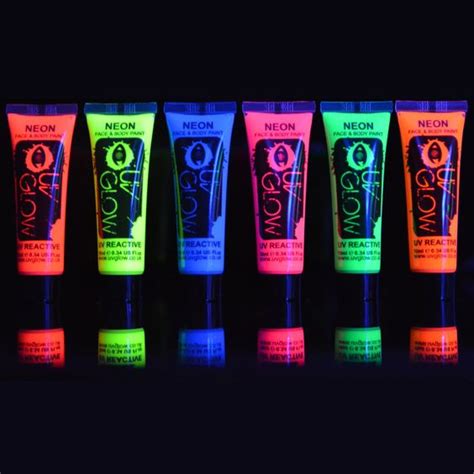 Uv Glow Blacklight Face And Body Paint 0 34oz Set Of 6 Tubes Neon Fluorescent