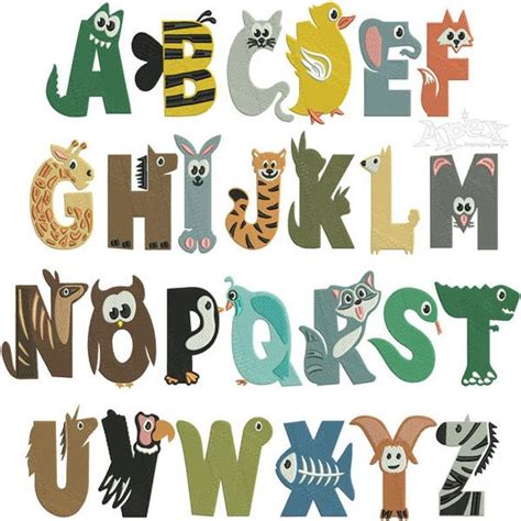 Cartoon Animal Alphabet Machine Embroidery Font 3 Sizes Etsy