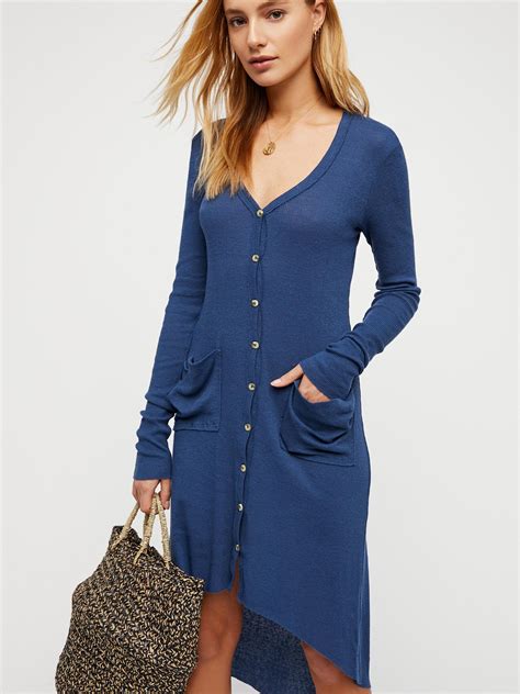 Free People Ribbed Up Maxi Cardigan In Navy Blue Lyst