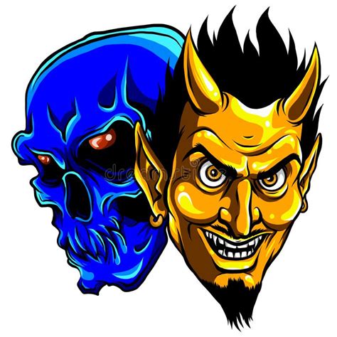 Demon Devil And Skull Head Vector Illustration Stock Vector
