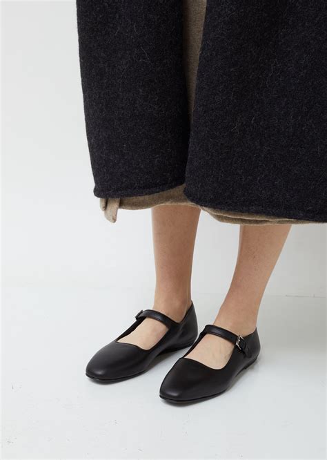 The Row Leather Ava Mary Jane Flats In Black Lyst