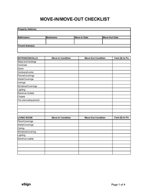 Free Move In Move Out Checklist Form Pdf Word