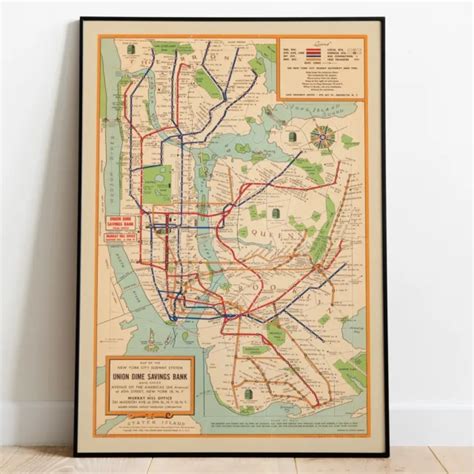 Vintage New York Subway Map American Subway Map Art Print Wall Art