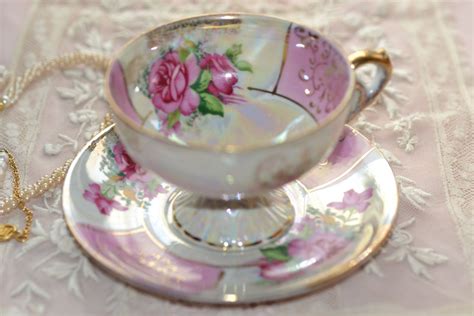 Pink Roses Footed Teacup And Saucer Tea Cups Gold Chic Pink Roses