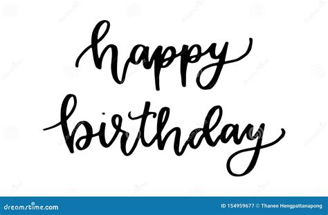 Black Color Hand Writing In Word Happy Birthday On White Background
