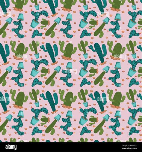 Cactus Plant Pattern In Pink Background Stock Vector Image And Art Alamy