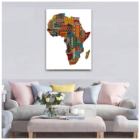 Map Of Africa In Pattern Style Framed Canvas Print Wall Art Africa