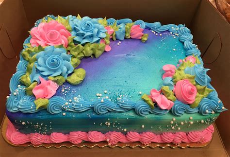 Pink And Blue Flower Cake Birthday Sheet Cakes Sheet Cake Designs