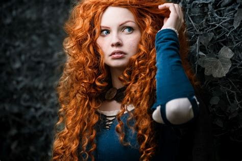 brave selective coloring cosplay curly hair blue eyes merida women redhead hd wallpaper