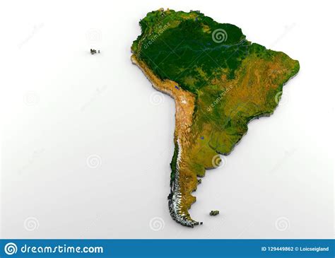 Realistic 3d Extruded Map Of South America With Relief Stock