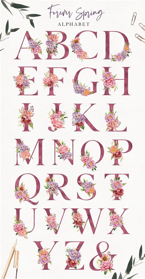 Watercolor Floral Alphabet Rose Alphabet Monogram Letters Etsy Uk
