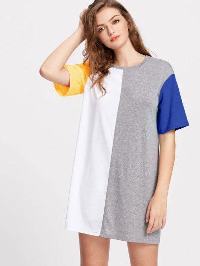 Color Block Cut And Sew Tee Dress Sheinsheinside Cool Outfits