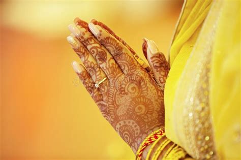 Hindu Bride Crossing Hands For Prayer On Her Wedding Eve Stock Image