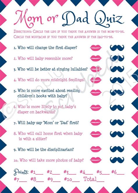 Printable Baby Shower Game Mom Or Dad Trivia Navy Blue And Hot Pink
