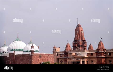 Keshav Dev Temple And Shahi Idgah Mosque Together Mathura Uttar Stock